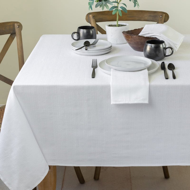 Benson Mills Cameron Textured Fabric Table Cloth, for Everyday Home Dining, Parties, Weddings & Holiday Tablecloths (60" x 84" Rectangular, White) - Image 1
